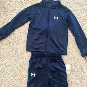 New Under Armour Boy’s Size 4 Full Zip Track Suit Jacket Jogger Pants Set Blue